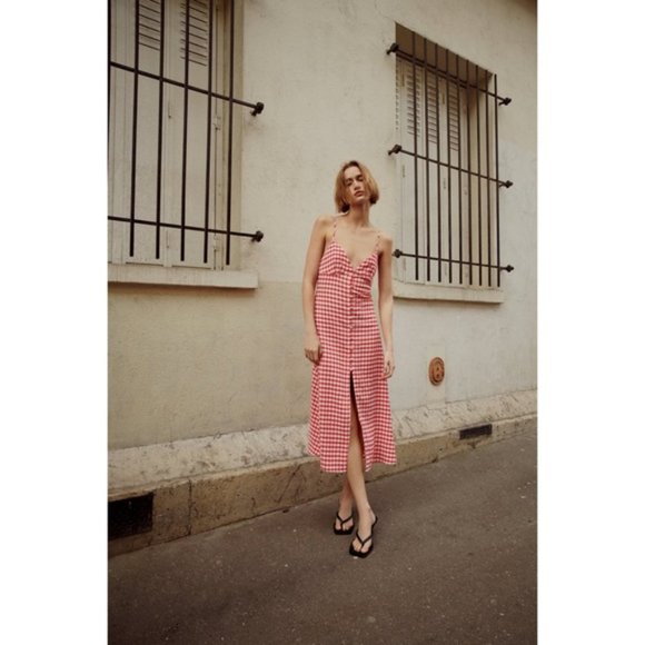 ZARA Strappy Gingham V-Neck Dress - Picture 10 of 16